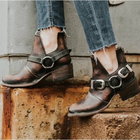 Freebird Truce brown Leather Buckle Distressed Booties - Picture 10 of 10